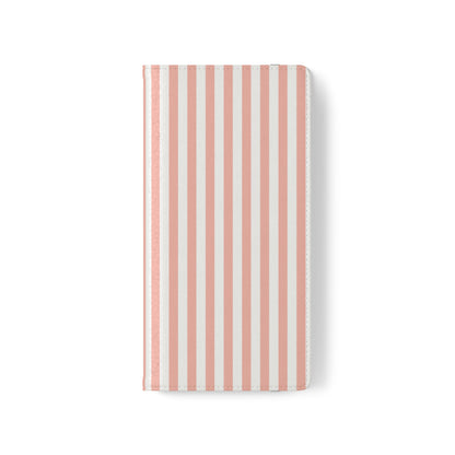 Coral Pink Stripes Flip Phone Case Cover with Pockets