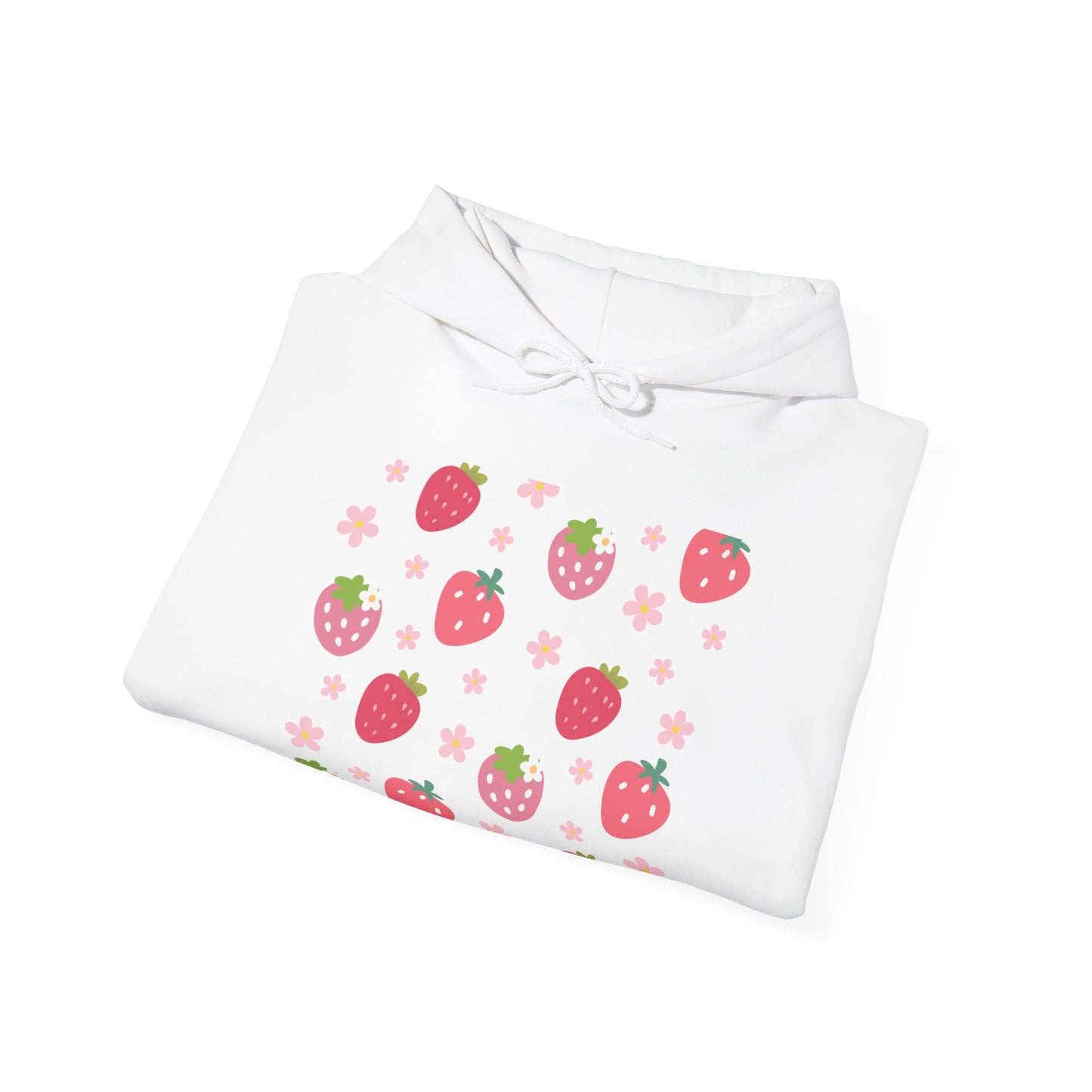 Strawberries and Daisies Hoodie Cute Strawberry Fruit Hooded Sweatshirt Pink and Red Strawberry Daisy - Hoodie - Kristine Celestine