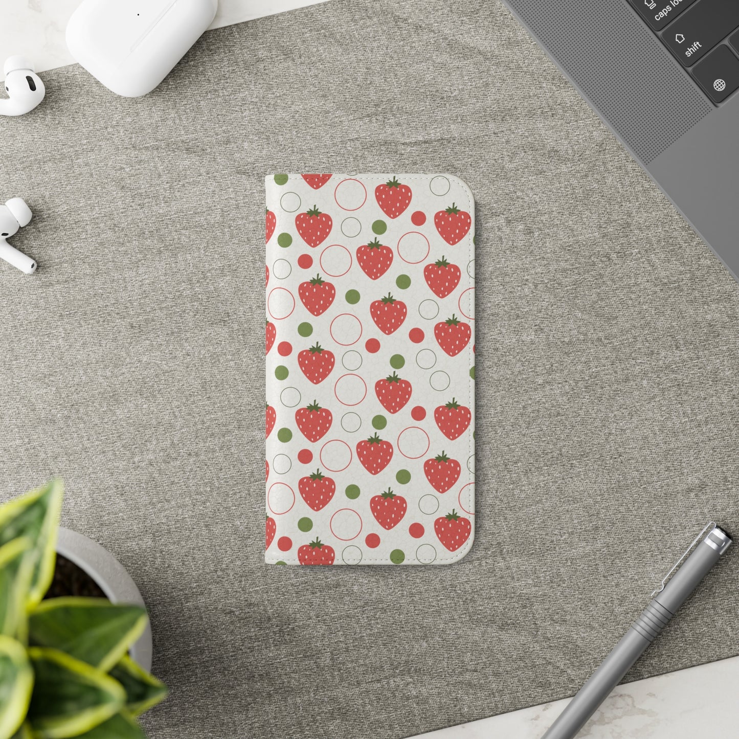 Red Strawberry Bubbles Flip Phone Case Cover with Pockets - Phone Case - Printify - Kristine Celestine