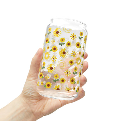 Sunflower Burst Sipper Glass 16 oz