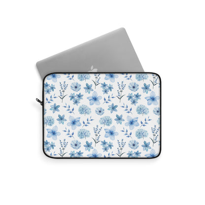 Snowy Blue Flowers Laptop Sleeve Cute Blue Floral Laptop Pouch Winter Laptop Bag Laptop Case Spring Flowers Laptop Protector Cute Tablet Sleeve Pretty Tablet Case Adorable Tablet Pouch