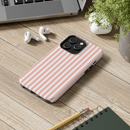 Coral Pink Stripes Tough Phone Case for iPhone and Samsung Galaxy