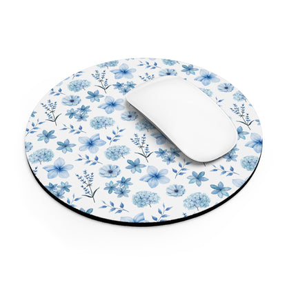 Snowy Blue Flowers Mousepad Winter Blue Wildflower Desk Mat Spring Floral Office Mat