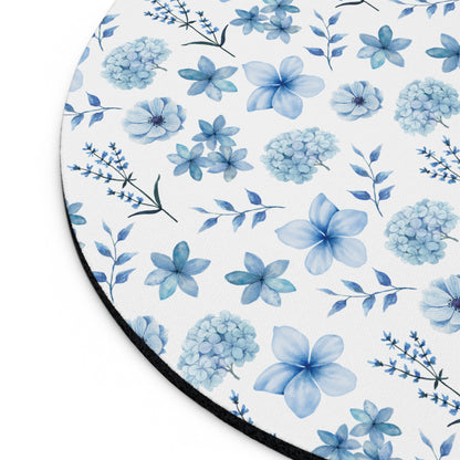 Snowy Blue Flowers Mousepad Winter Blue Wildflower Desk Mat Spring Floral Office Mat