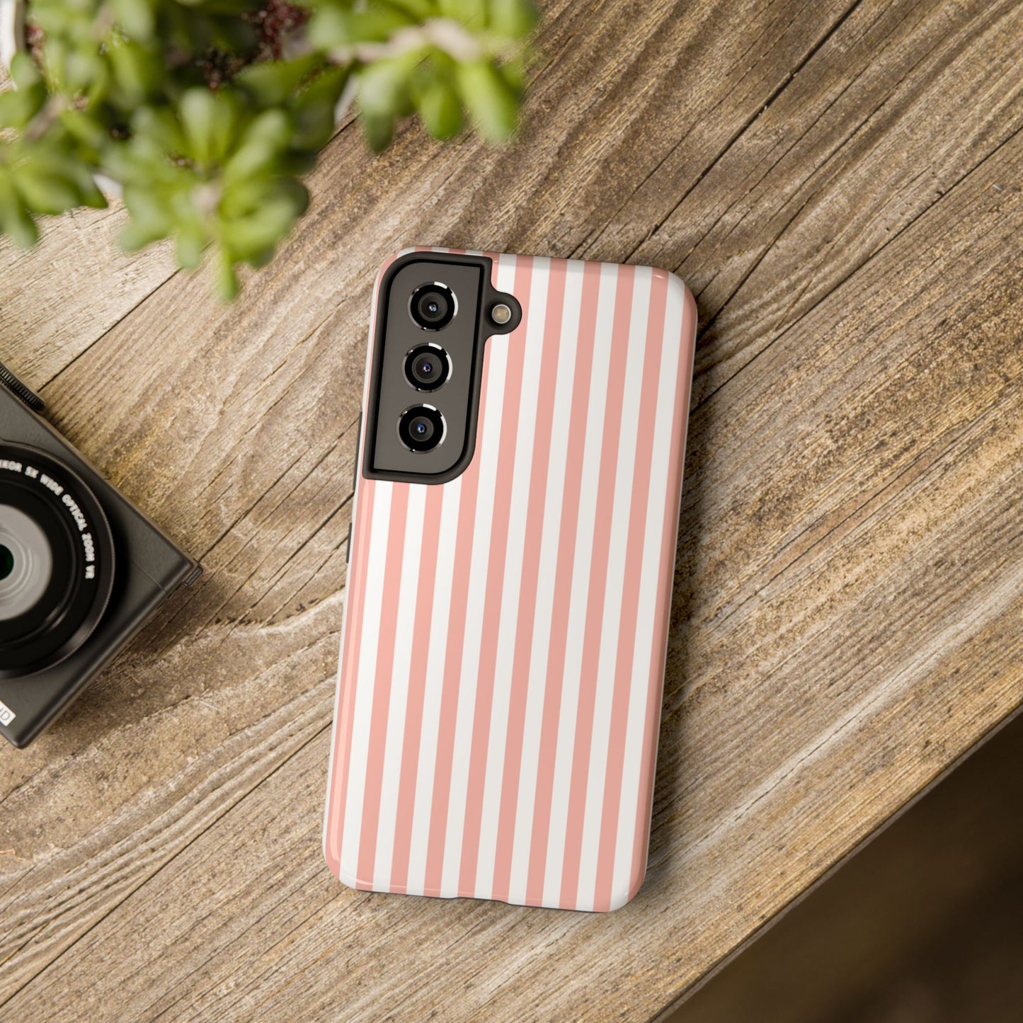 Coral Pink Stripes Tough Phone Case for iPhone and Samsung Galaxy