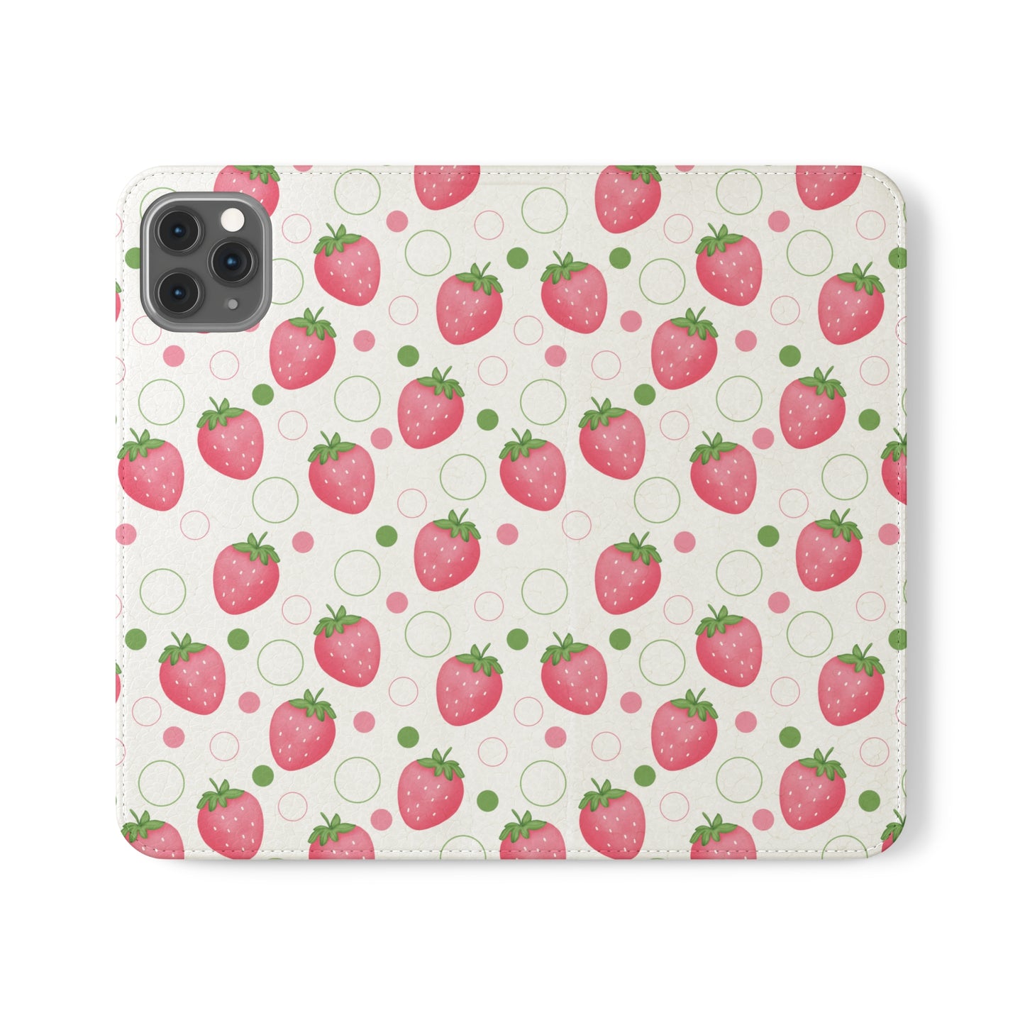 Pink Strawberry Bubbles Flip Phone Case Cover with Pockets