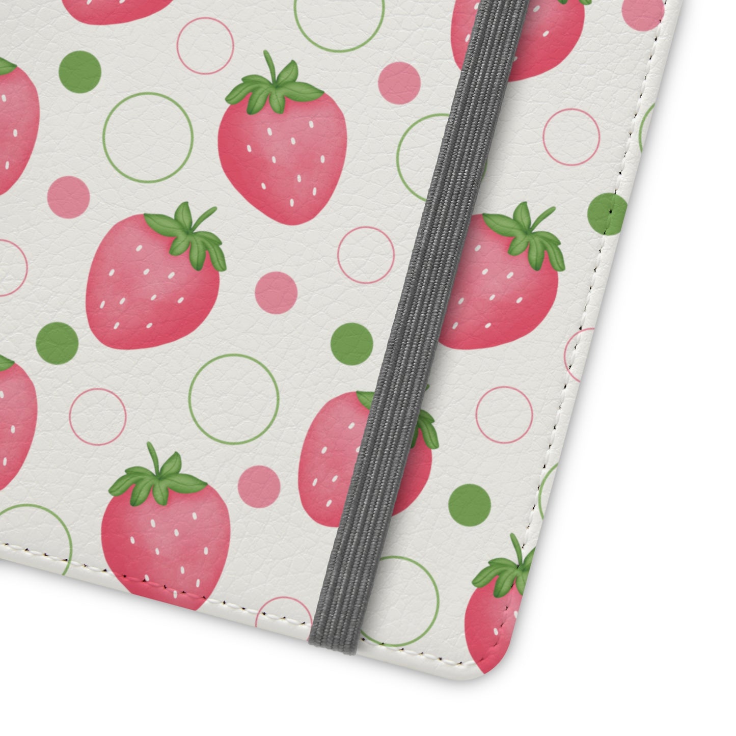 Pink Strawberry Bubbles Flip Phone Case Cover with Pockets