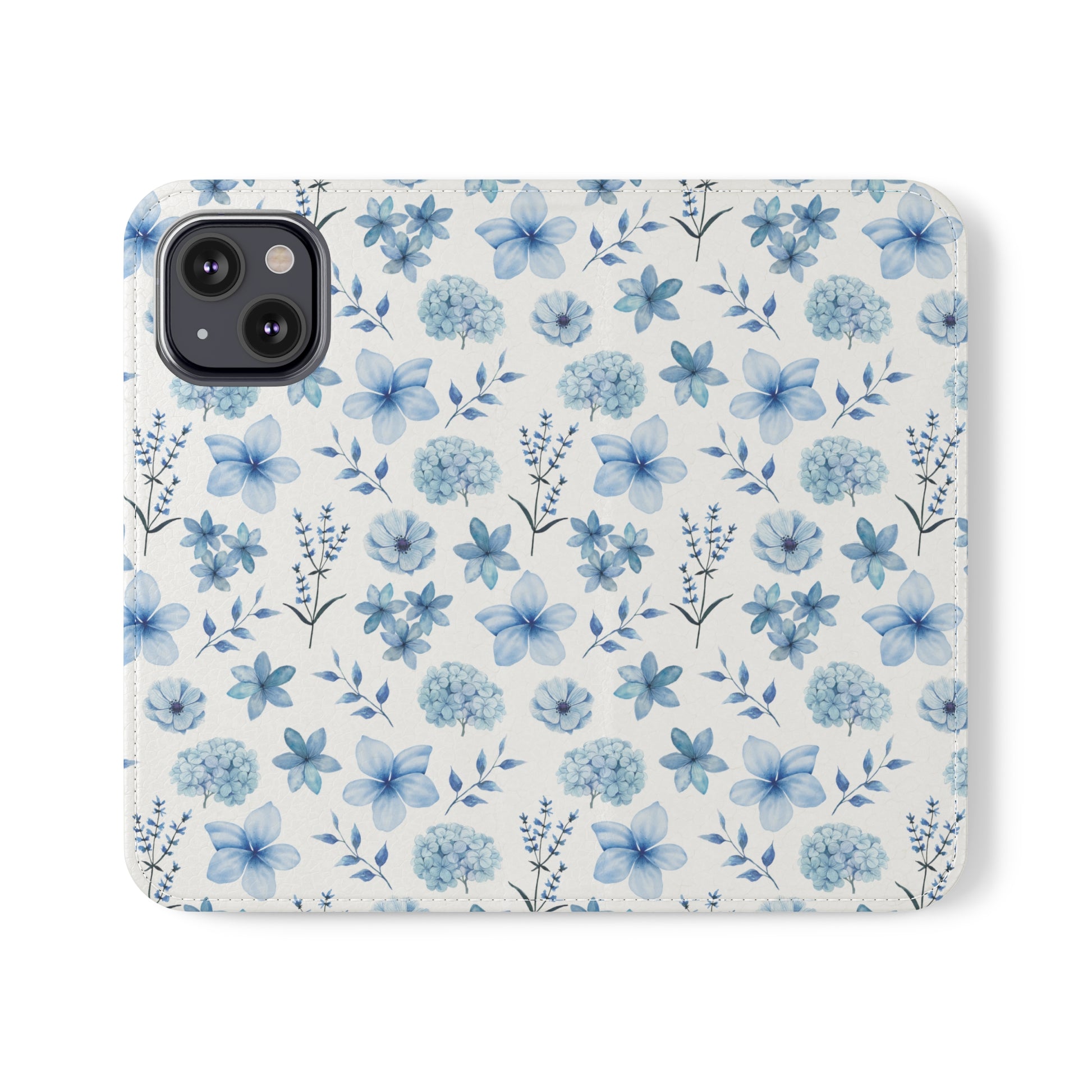 Snowy Blue Flowers Flip Phone Case Cover with Pockets - Phone Case - Kristine Celestine