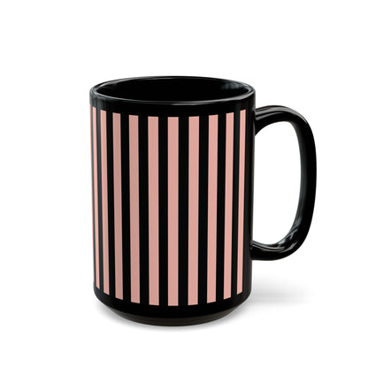 Coral Pink Stripes Black Mug Cool Summer Coffee Mug Tea Cup Spring Ceramic Mug