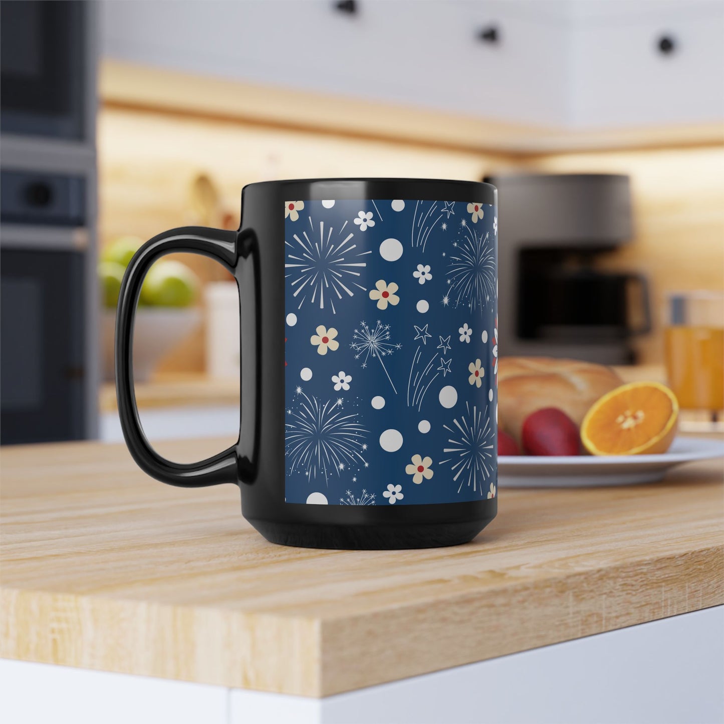 USA Daisy Fireworks Black Mug Cool Summer Coffee Mug Tea Cup Spring Ceramic Mug