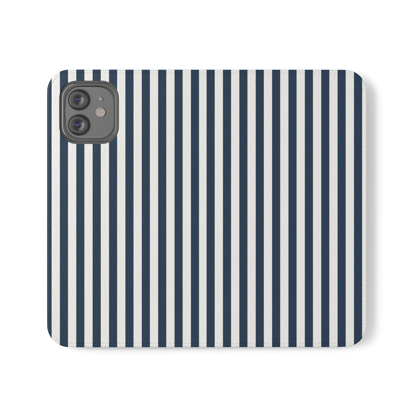 Navy Blue Stripes Flip Phone Case Cover with Pockets