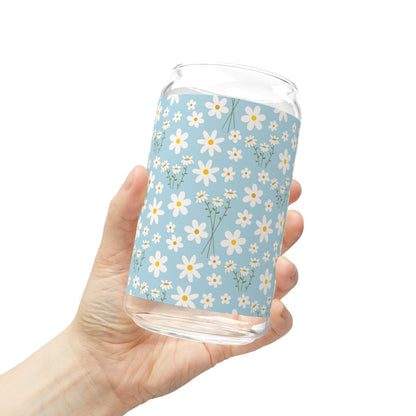 Sky Blue Daisy Sipper Glass 16 oz