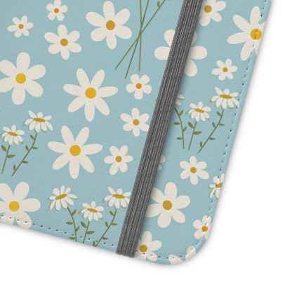 Sky Blue Daisy Flip Phone Case Cover with Pockets - Phone Case - Kristine Celestine