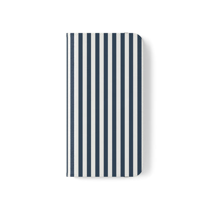 Navy Blue Stripes Flip Phone Case Cover with Pockets