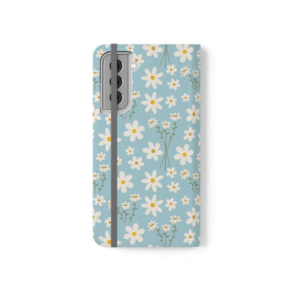 Sky Blue Daisy Flip Phone Case Cover with Pockets - Phone Case - Kristine Celestine