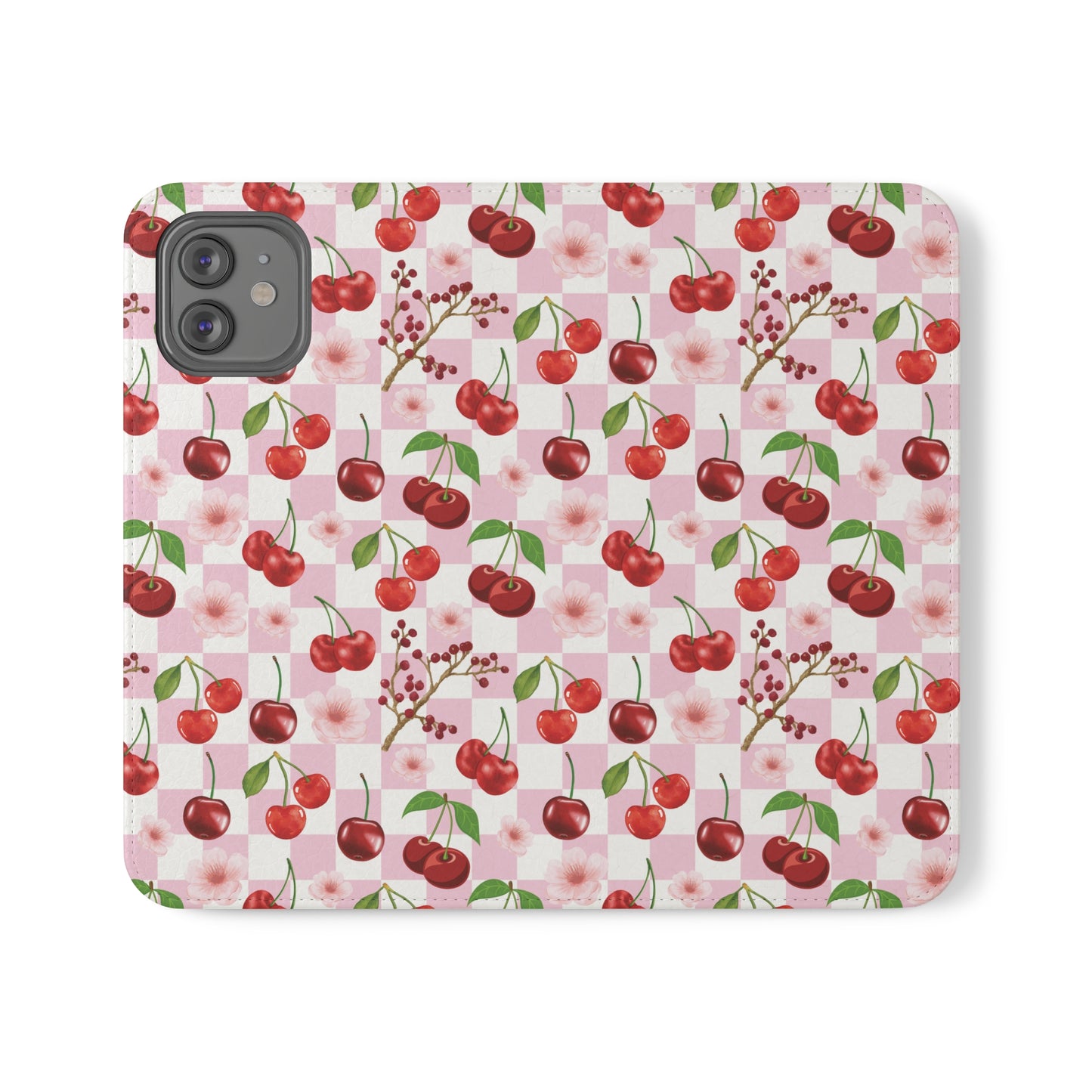 Cherry Checkerboard Flip Phone Case Cover with Pockets - Phone Case - Kristine Celestine