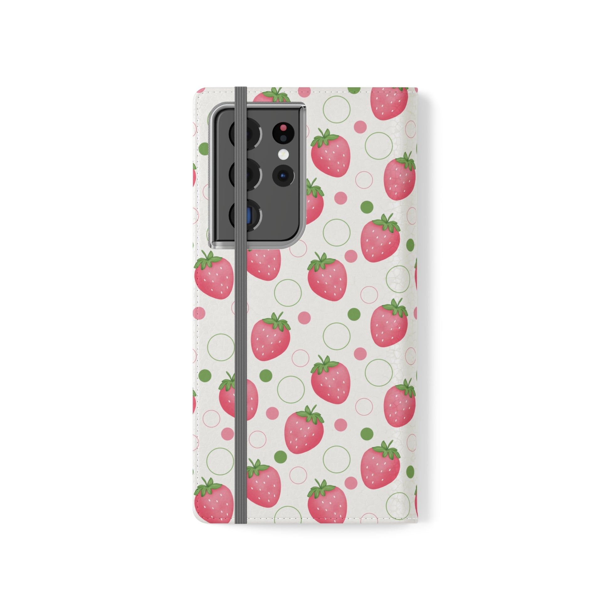 Pink Strawberry Bubbles Flip Phone Case Cover with Pockets - Phone Case - Kristine Celestine