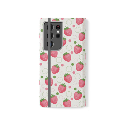 Pink Strawberry Bubbles Flip Phone Case Cover with Pockets - Phone Case - Kristine Celestine