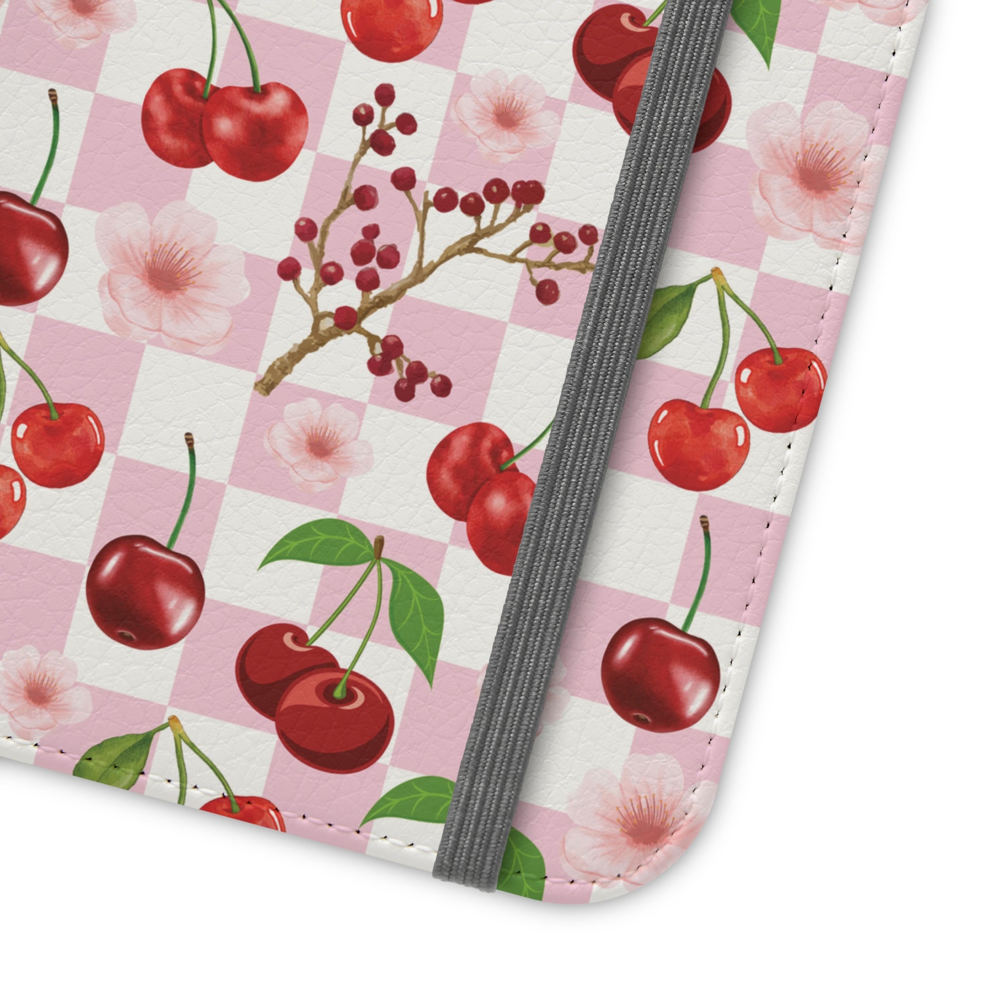 Cherry Checkerboard Flip Phone Case Cover with Pockets - Phone Case - Kristine Celestine