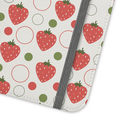 Red Strawberry Bubbles Flip Phone Case Cover with Pockets - Phone Case - Kristine Celestine