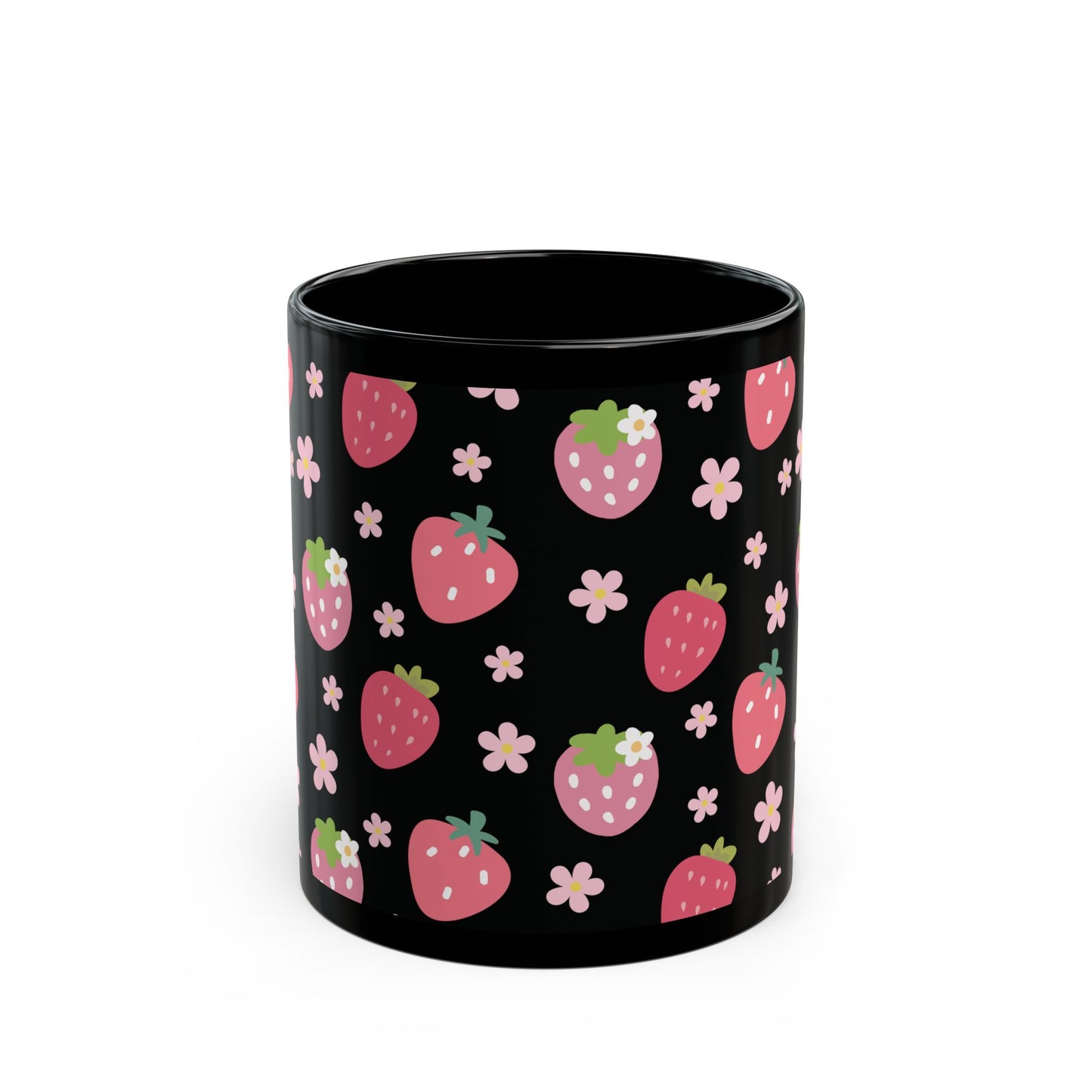 Strawberries and Daisies Black Mug