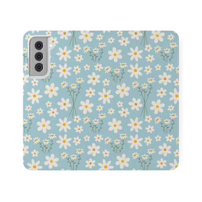 Sky Blue Daisy Flip Phone Case Cover with Pockets - Phone Case - Kristine Celestine