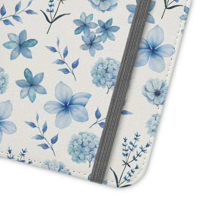 Snowy Blue Flowers Flip Phone Case Cover with Pockets - Phone Case - Kristine Celestine