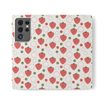 Red Strawberry Bubbles Flip Phone Case Cover with Pockets - Phone Case - Printify - Kristine Celestine