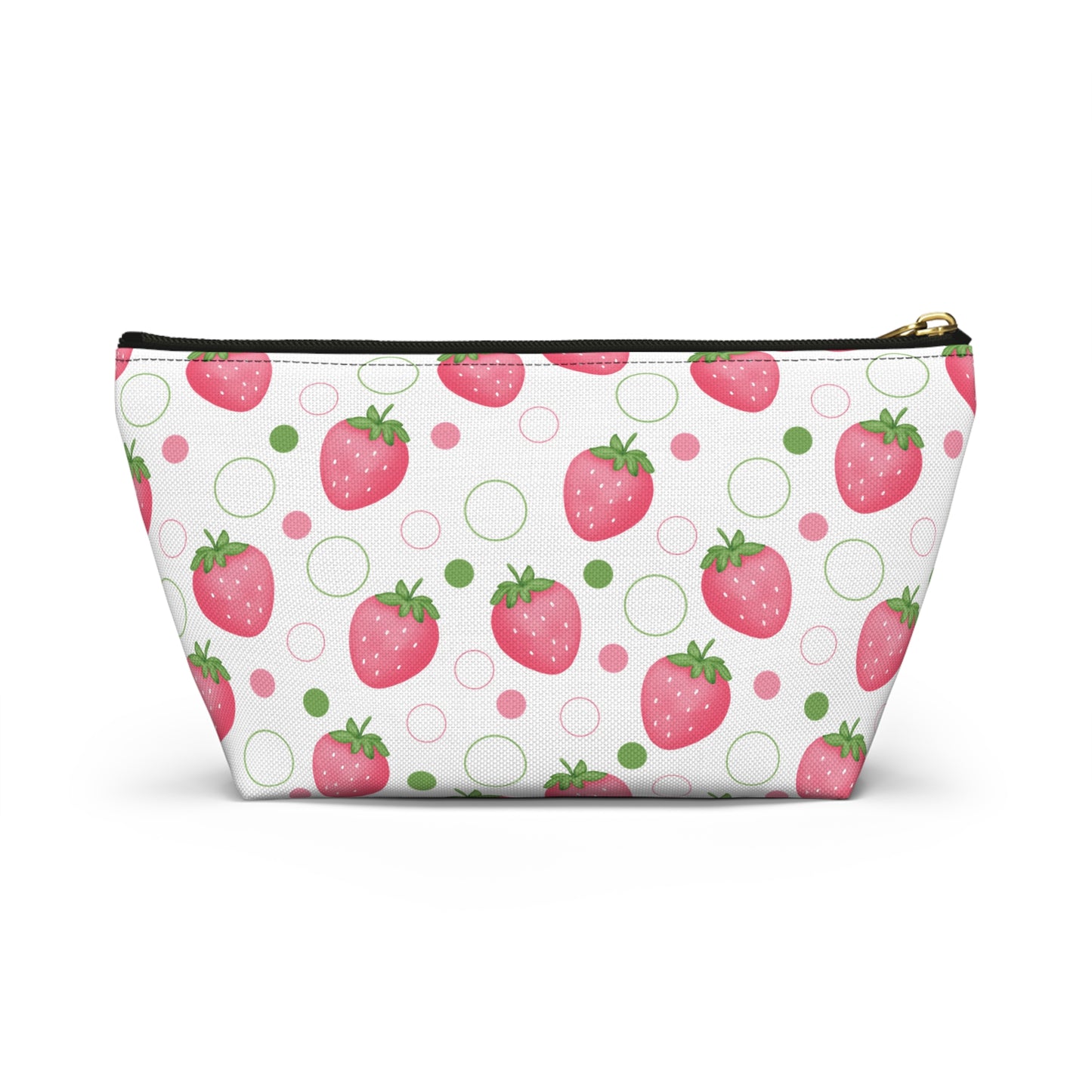 Pink Strawberry Bubbles Accessory Pouch with T-bottom Coquette Strawberries Pouch for Makeup Small Bag for School Supplies Cute Summer Zipper Pouch