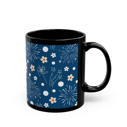 USA Daisy Fireworks Black Mug Cool Summer Coffee Mug Tea Cup Spring Ceramic Mug