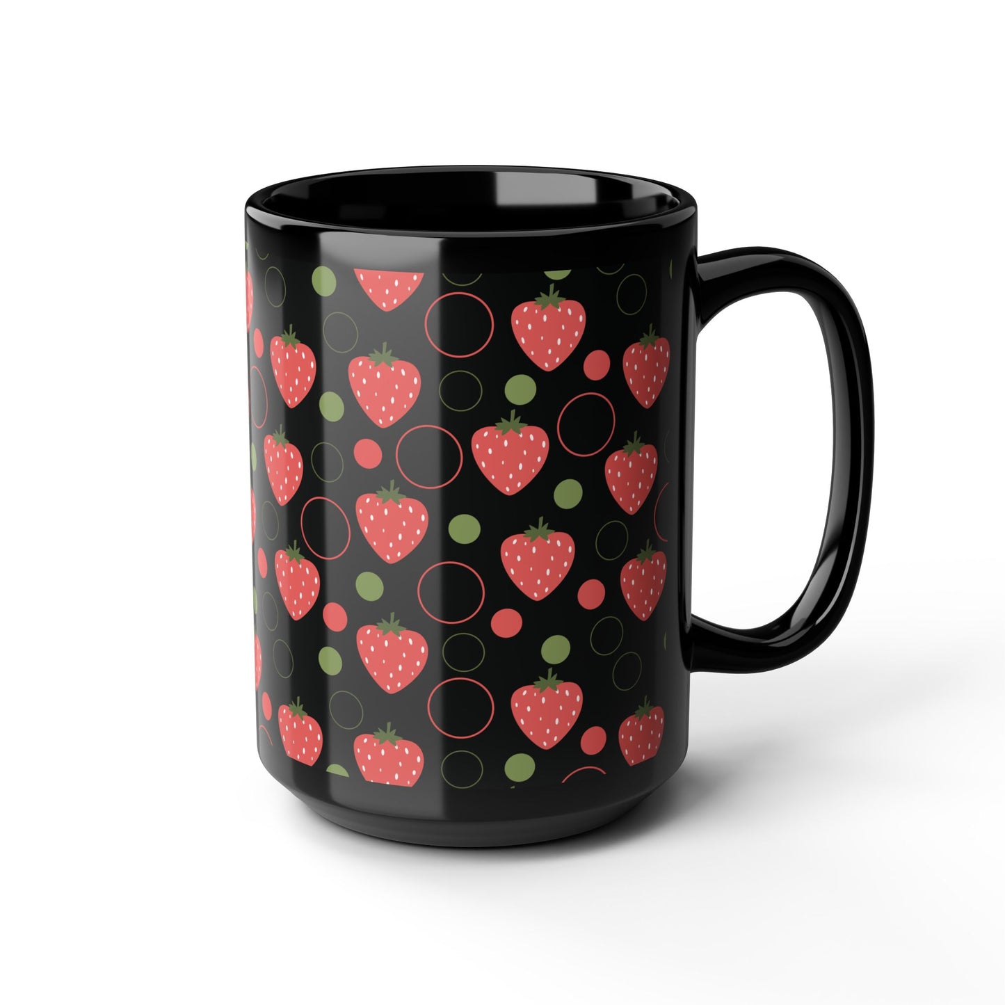 Red Strawberry Bubbles Black Mug Cool Summer Coffee Mug Tea Cup Spring Ceramic Mug