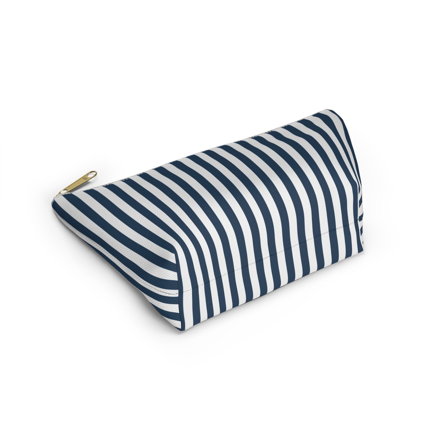 Navy Blue Stripes Accessory Pouch with T-bottom Classic Royal Blue and White Pouch for Makeup Small Bag for School Supplies Striped Zipper Pouch