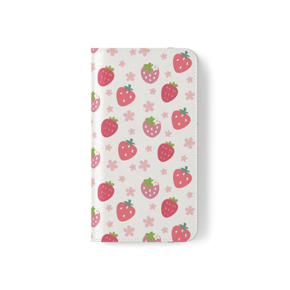 Strawberries and Daisies Flip Phone Case Cover with Pockets - Phone Case - Kristine Celestine