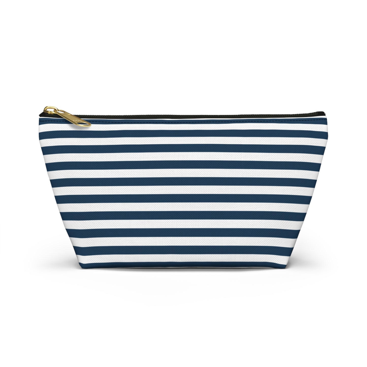 Royal Navy Blue Stripes Accessory Pouch with T-bottom Classic Dark Blue and White Pouch for Makeup Small Bag for School Supplies Striped Zipper Pouch