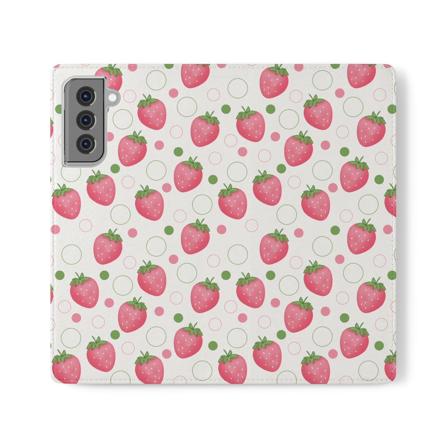 Pink Strawberry Bubbles Flip Phone Case Cover with Pockets