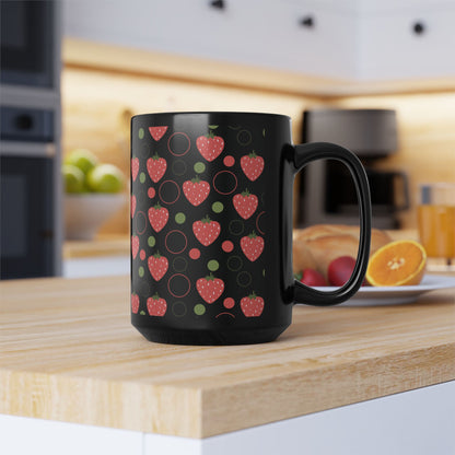 Red Strawberry Bubbles Black Mug Cool Summer Coffee Mug Tea Cup Spring Ceramic Mug