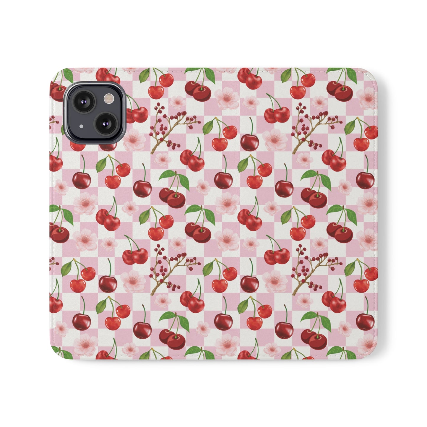 Cherry Checkerboard Flip Phone Case Cover with Pockets - Phone Case - Kristine Celestine