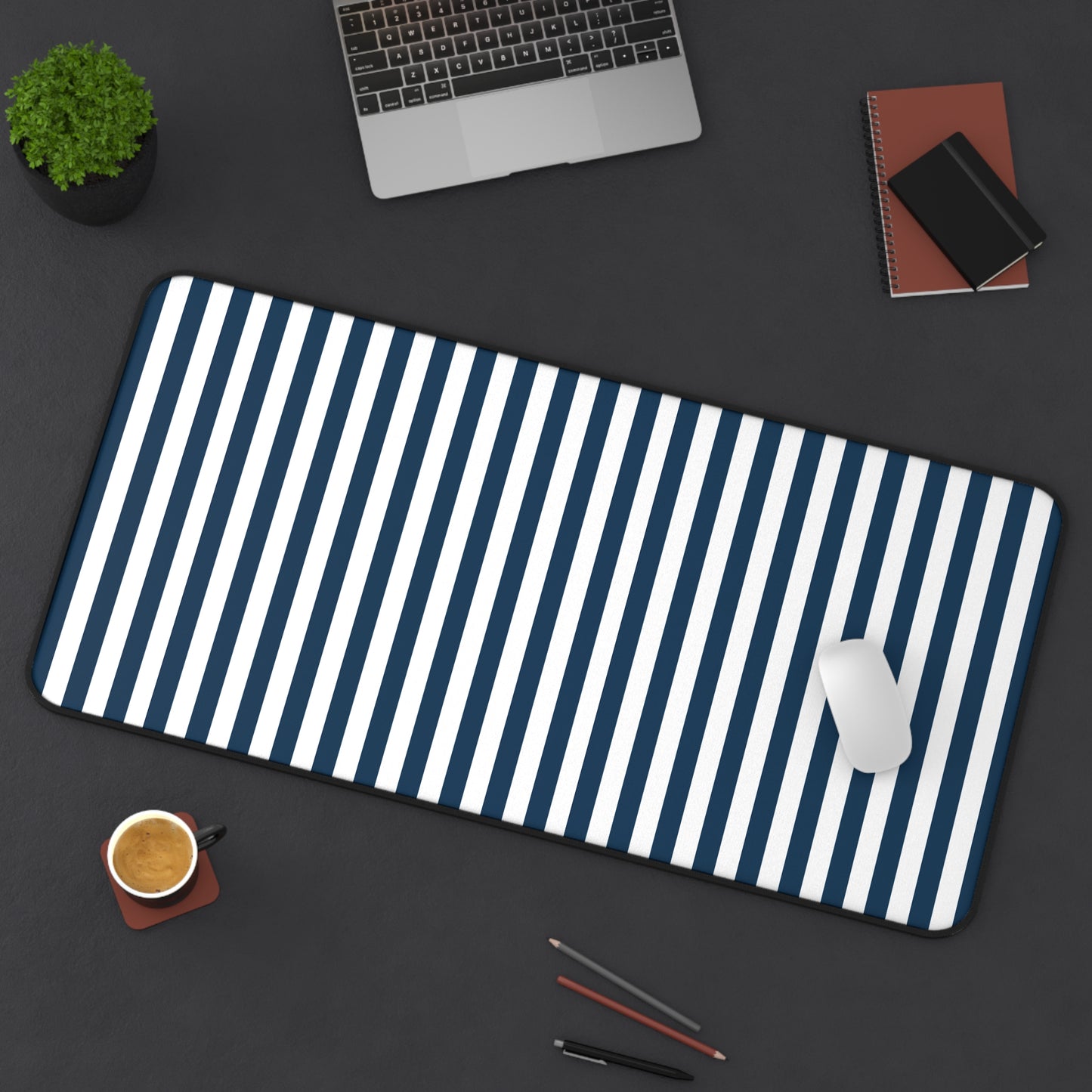 Navy Blue Stripes Desk Mat Royal Blue Stiped Computer Mat Classic Dark Blue Office Mat