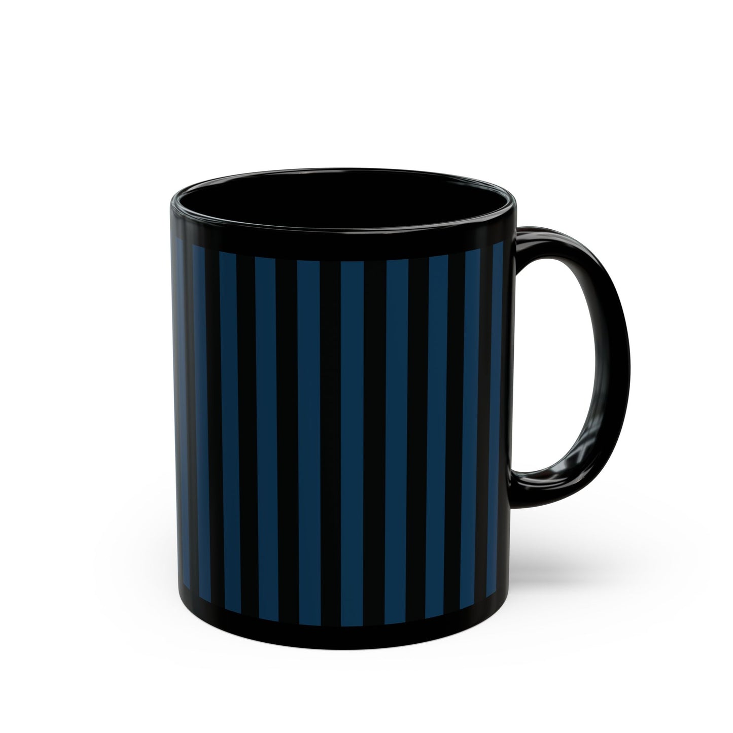 Navy Blue Stripes Black Mug Cool Summer Coffee Mug Tea Cup Spring Ceramic Mug