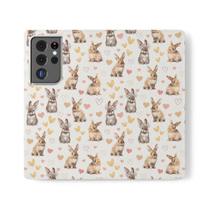 Bunny Love Flip Phone Case Cover with Pockets