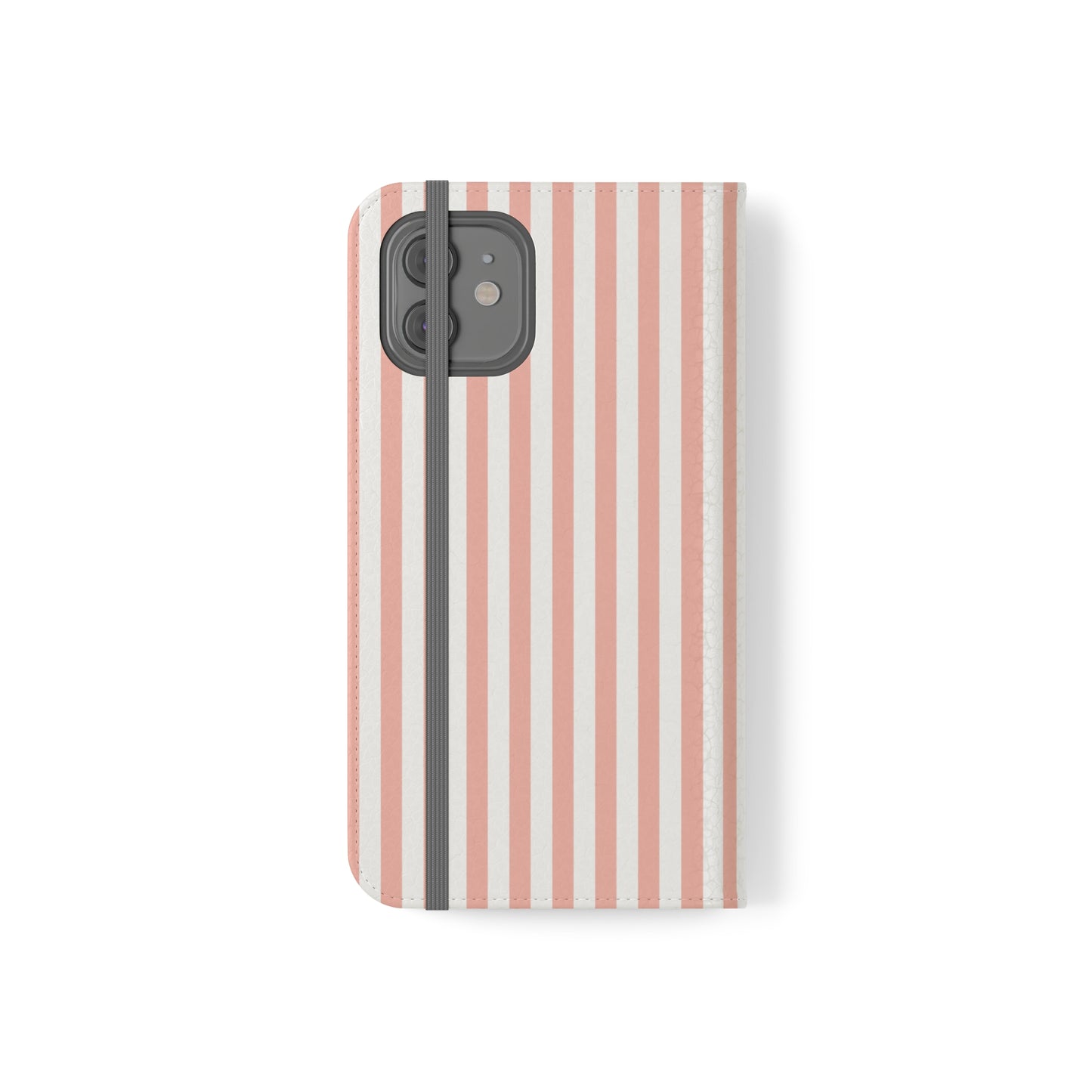 Coral Pink Stripes Flip Phone Case Cover with Pockets