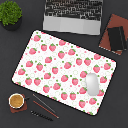 Pink Strawberry Bubbles Desk Mat Computer Mat