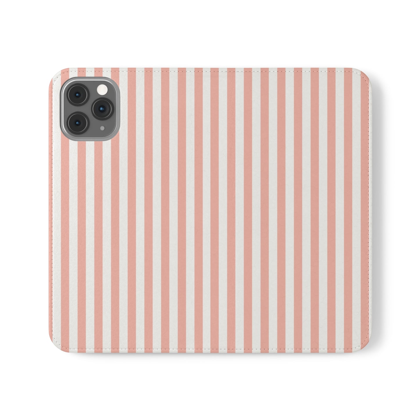 Coral Pink Stripes Flip Phone Case Cover with Pockets