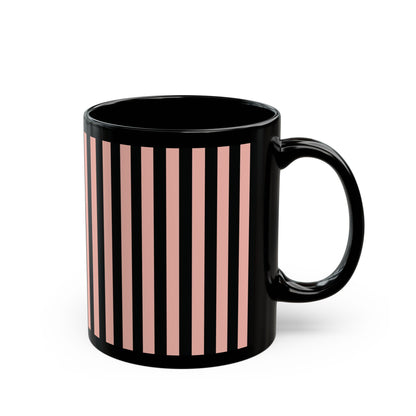 Coral Pink Stripes Black Mug Cool Summer Coffee Mug Tea Cup Spring Ceramic Mug