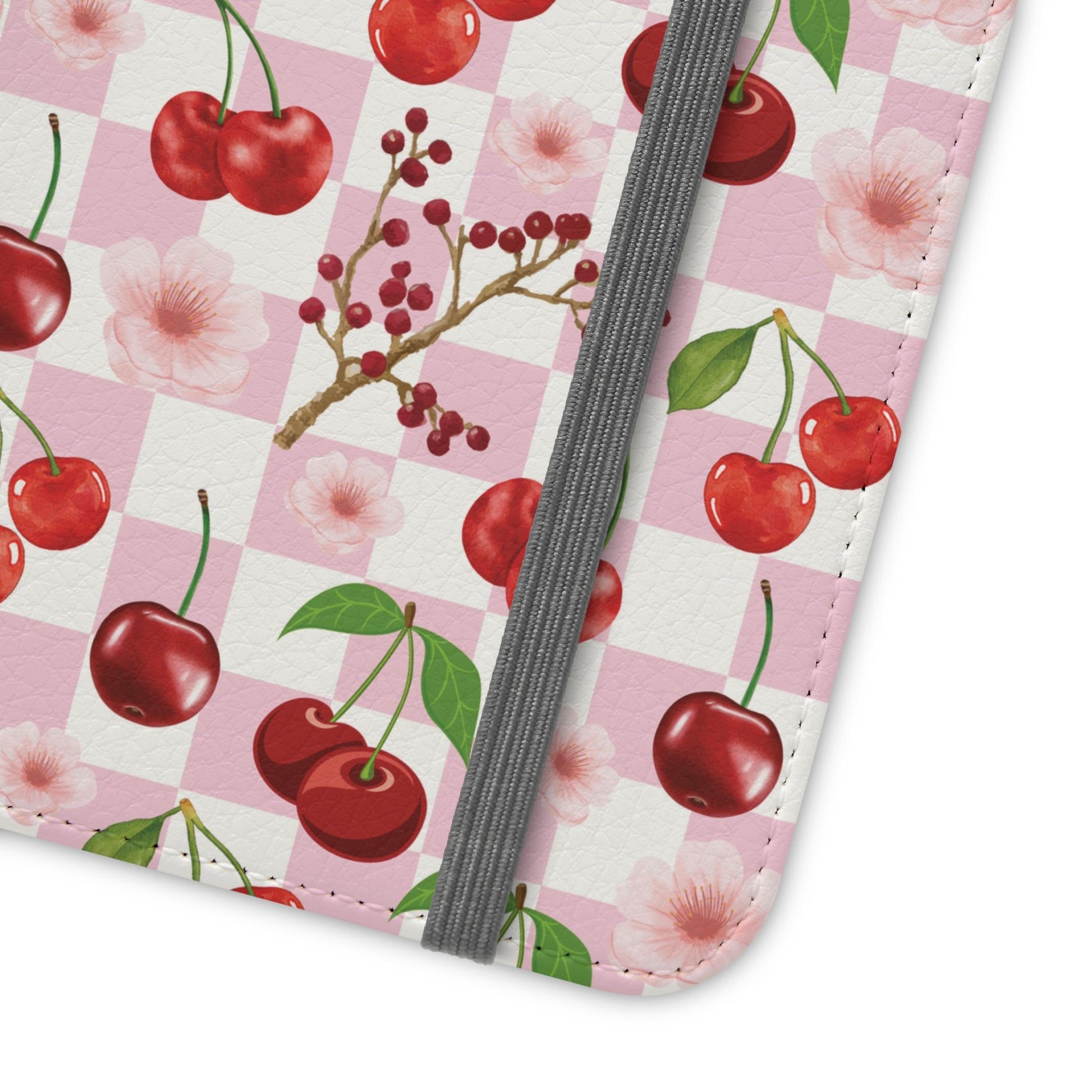 Cherry Checkerboard Flip Phone Case Cover with Pockets - Phone Case - Kristine Celestine