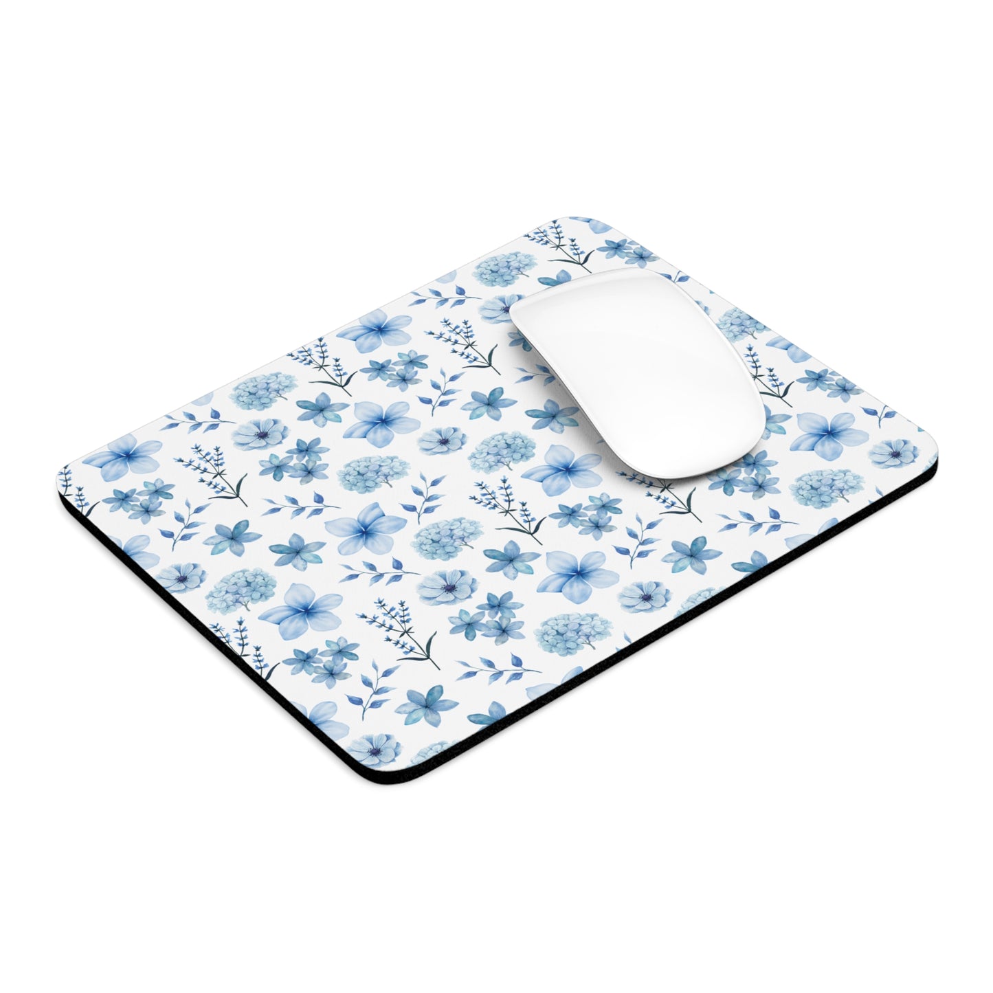 Snowy Blue Flowers Mousepad Winter Blue Wildflower Desk Mat Spring Floral Office Mat