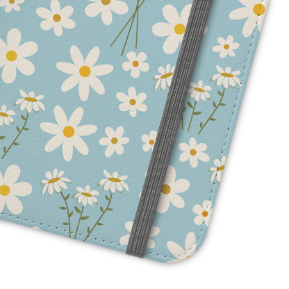 Sky Blue Daisy Flip Phone Case Cover with Pockets - Phone Case - Kristine Celestine