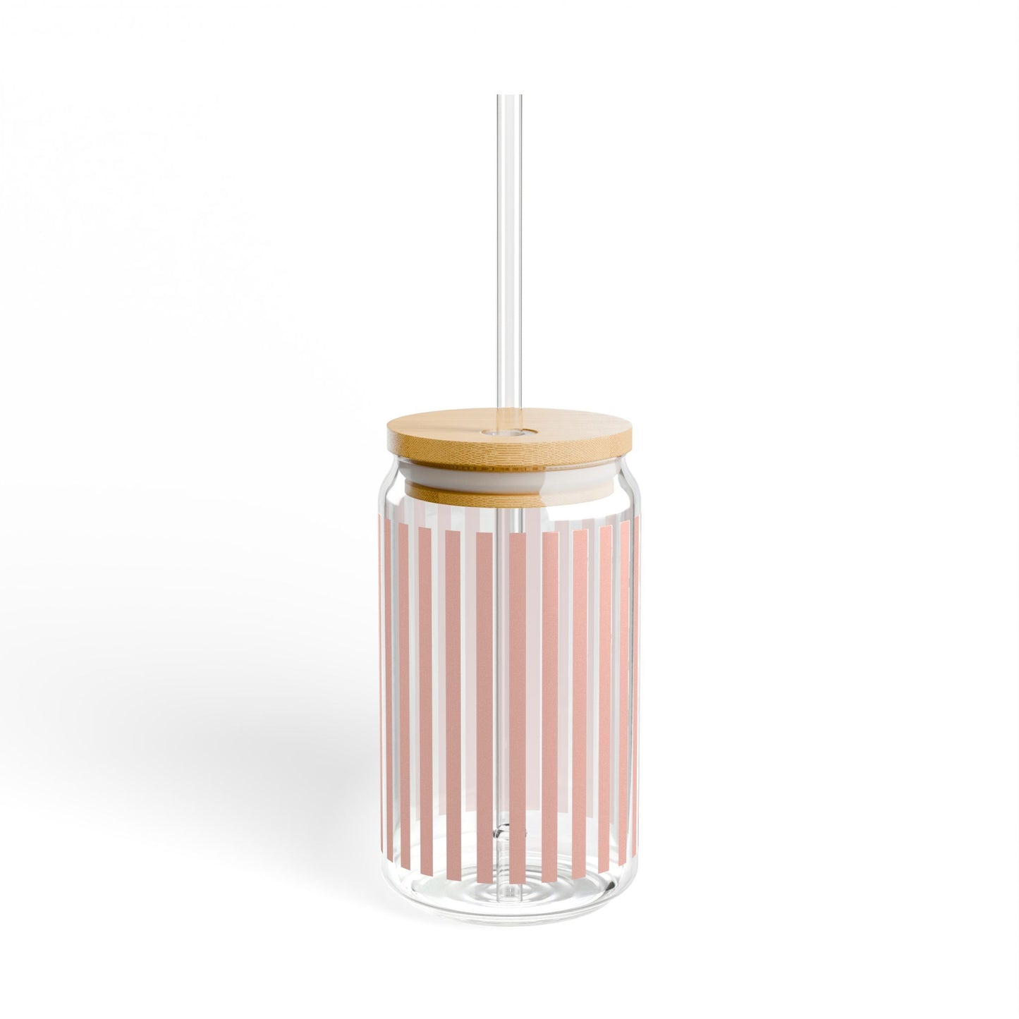 Coral Pink Stripes Sipper Glass 16 oz