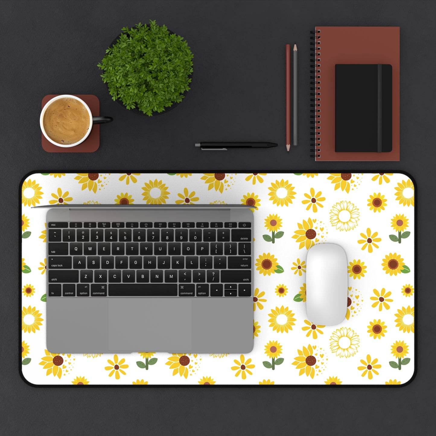 Sunflower Burst Desk Mat Summer Flower Computer Mat Yellow Floral Office Mat