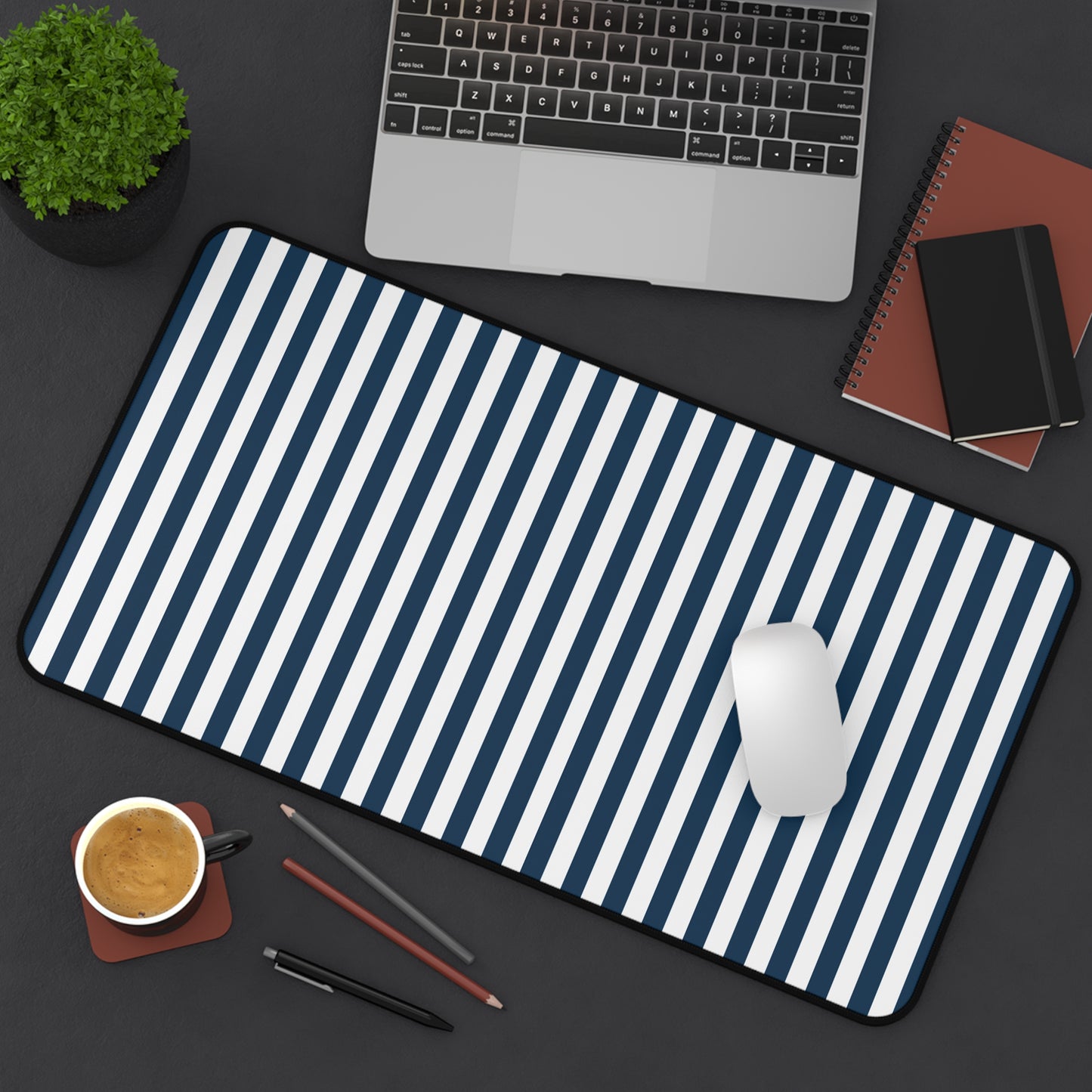 Navy Blue Stripes Desk Mat Royal Blue Stiped Computer Mat Classic Dark Blue Office Mat